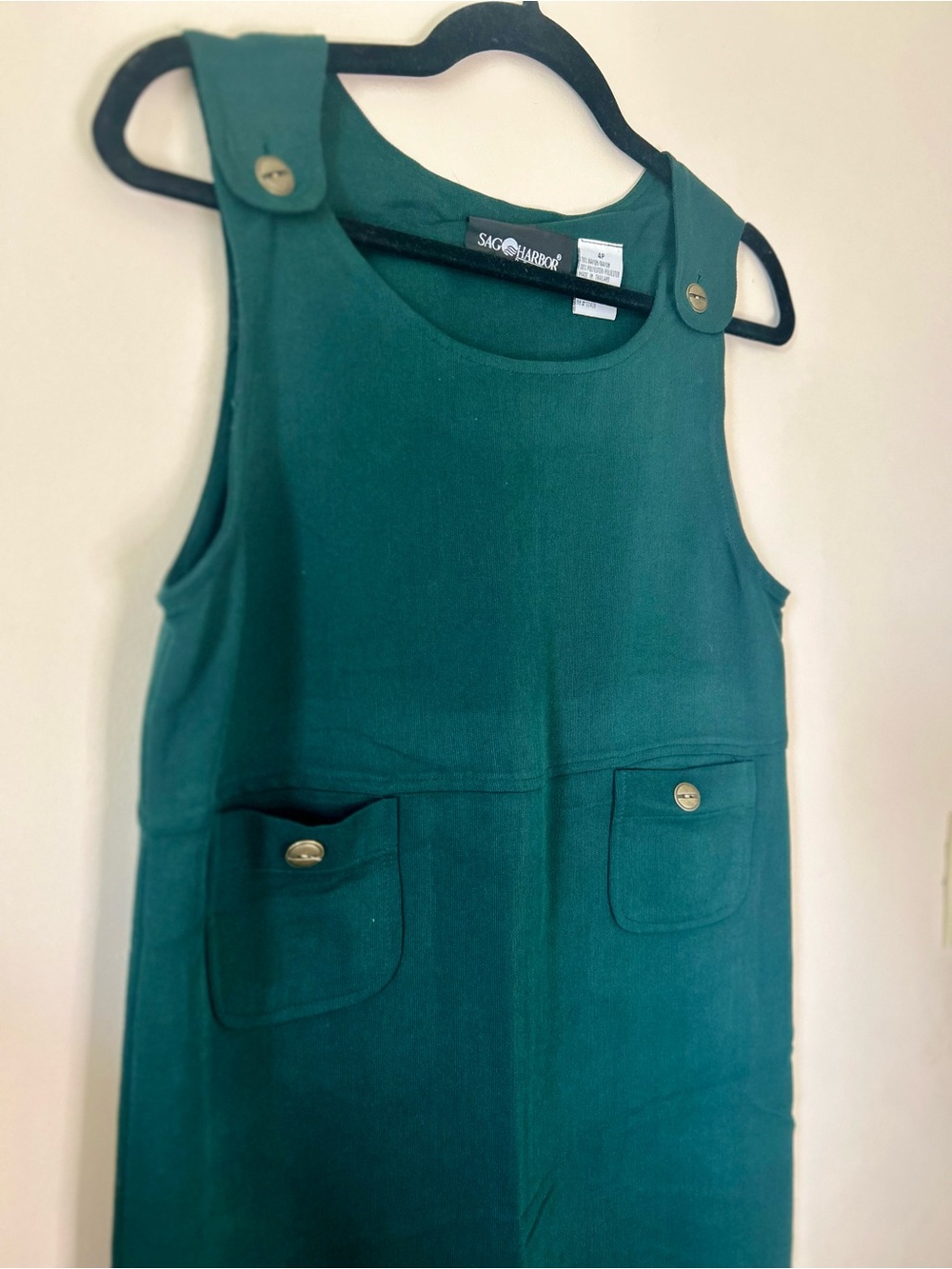 Vintage Sag Harbor Hunter Green Jumper Dress 4P Rayon Blend Midi Pinafore